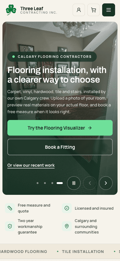 Three Leaf Contracting website on a phone