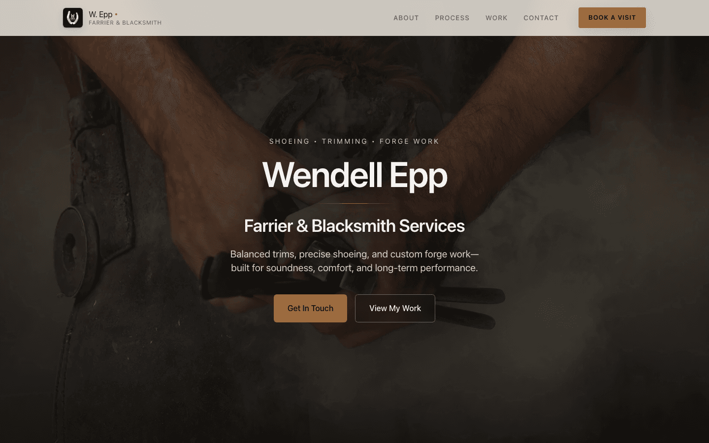 Wendell Epp Farrier and Blacksmith website home page