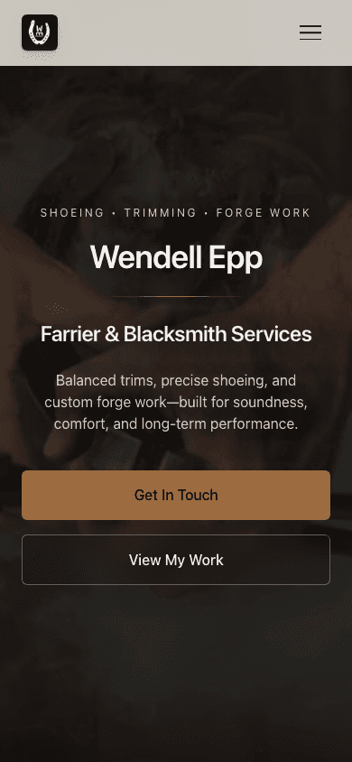 Wendell Epp Farrier website on a phone